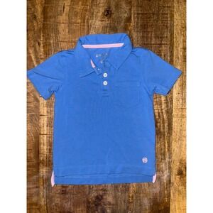 Lilly Pulitzer Boys Blue Pima Cotton Polo Shirt Pink Trim Size XS